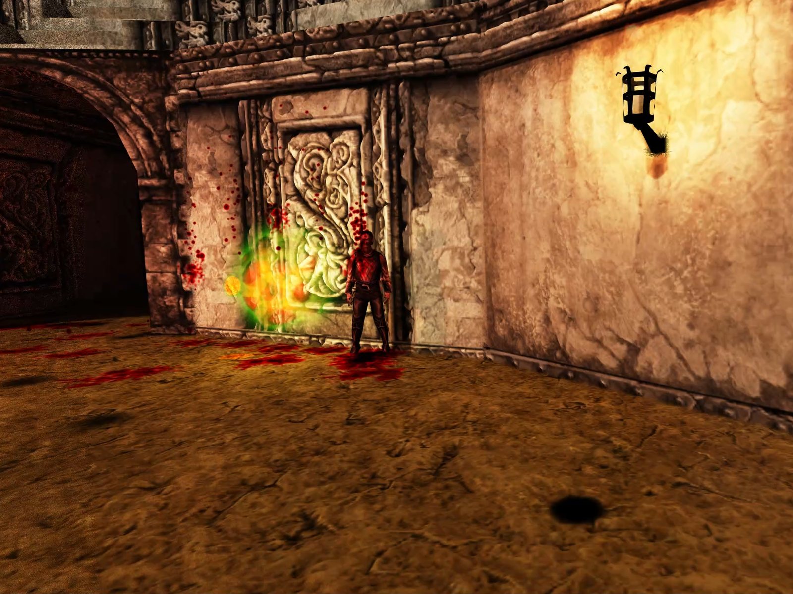A Search and Destroy round in the Coliseum, a channeler standing in the sand by the arena wall