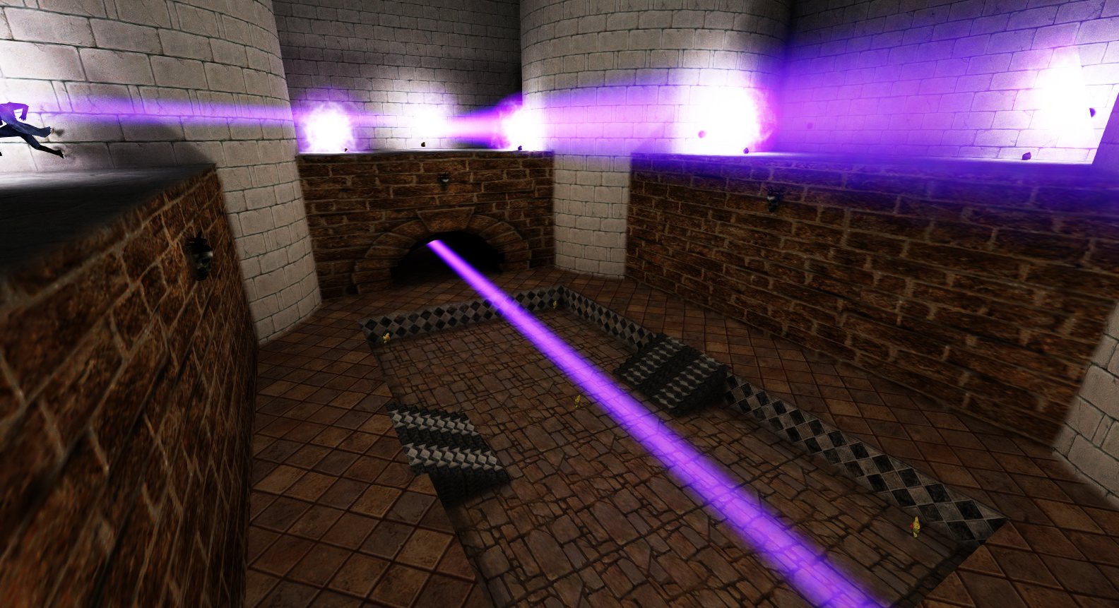 Insane bots firing balefire across a brick arena