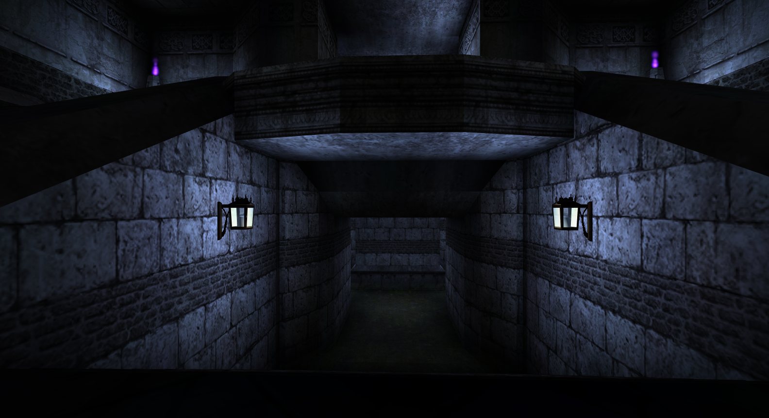 The same corridor with the original 1999 lighting